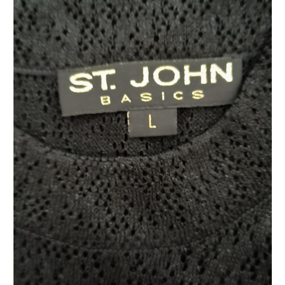 St. John Basics Knit Sleeveless Top Women's Sz L Black Open-Weave Classic Staple - Picture 2 of 16